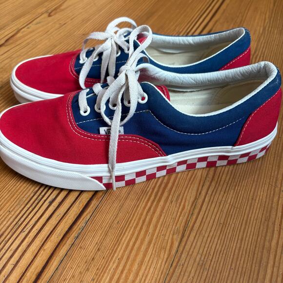 VANS red blue checkered sole low top lace unisex sneakers SIZE M9 W10.5 - Picture 1 of 6